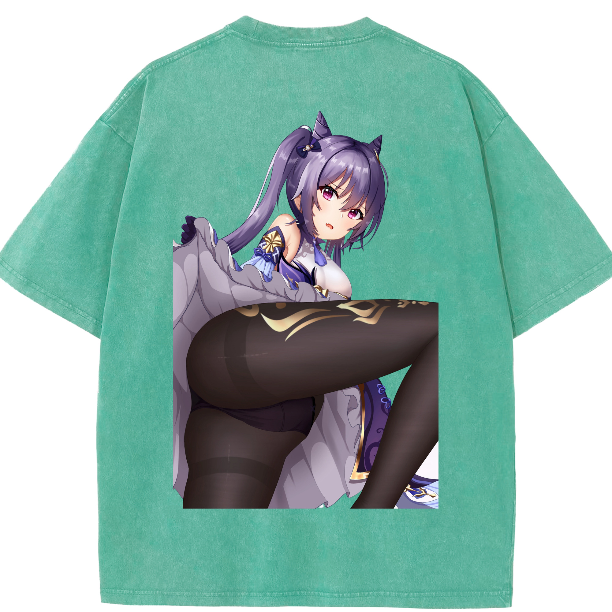 げんし神 刻晴 こくせい genshin Kokusei 綿100% ヴィンテージ風 半袖Tシャツ（背面プリント）